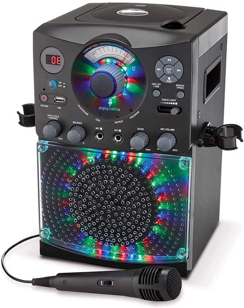 Bluetooth Karaoke System with LED Disco Lights, CD+G, USB, and Microphone