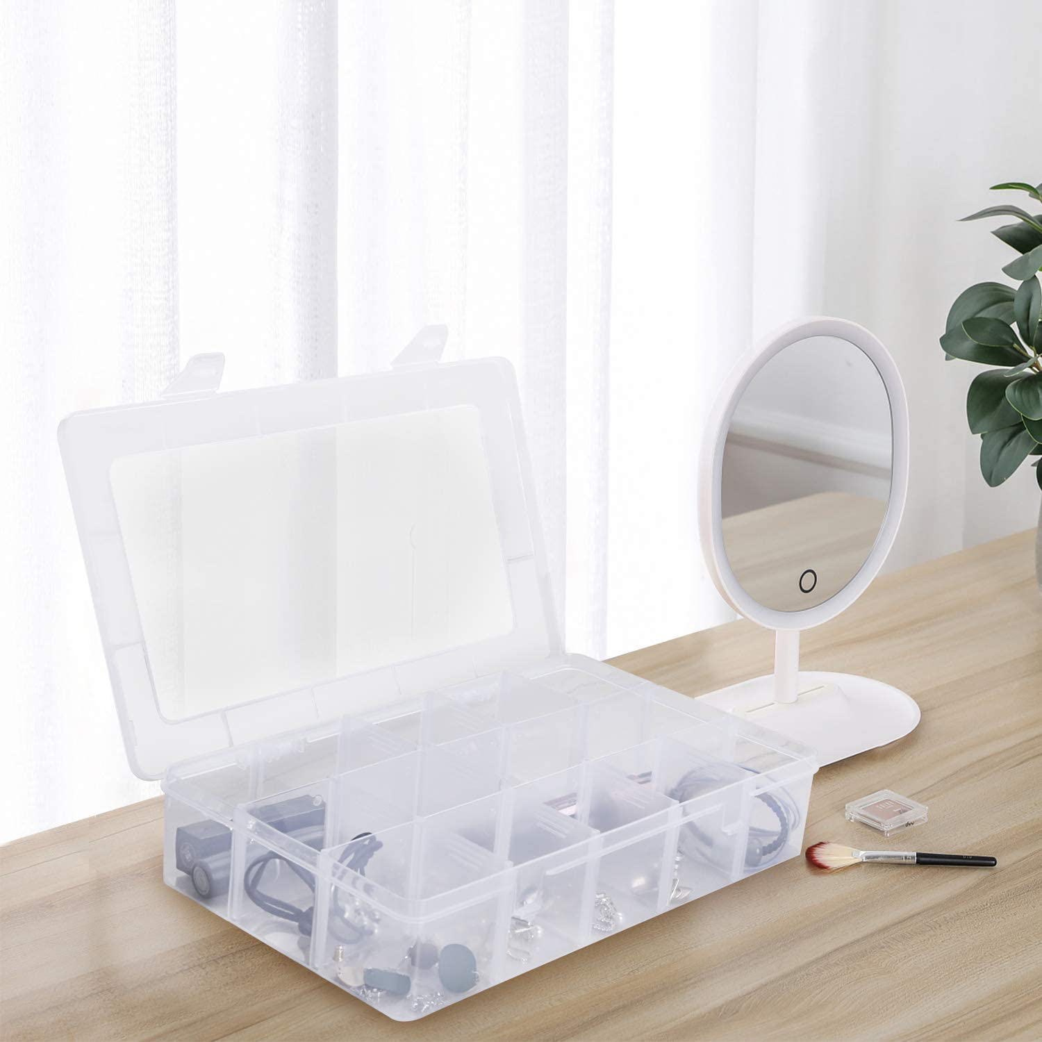 Large Grids Clear Plastic Jewelry Box Organizer Storage Container with Removable Dividers