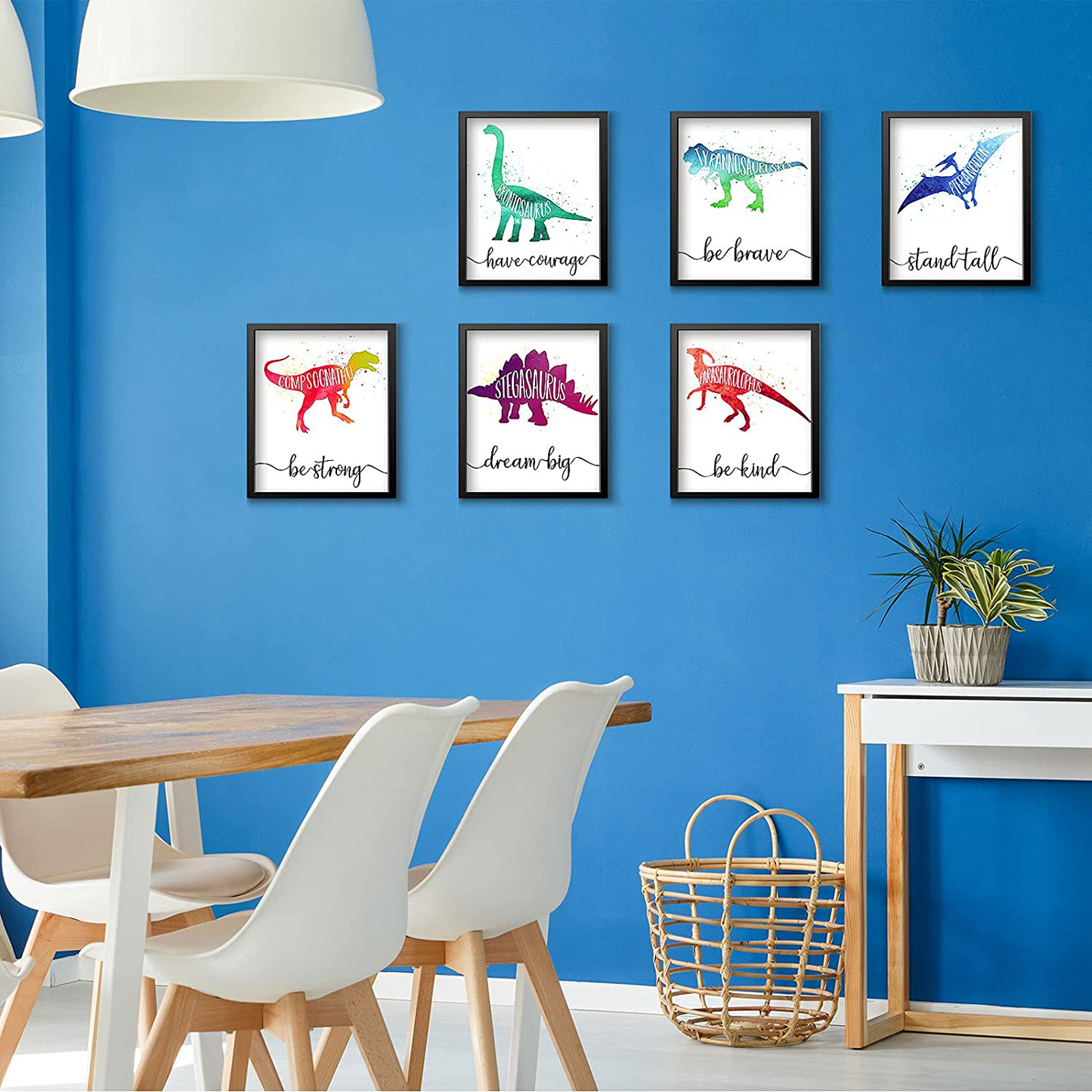 Zonon 9 Pieces Dinosaur Boy Room Decor Dinosaur Watercolor Poster Wall Art Prints Dinosaur Motivational Words Inspirational Quotes Wall Decals for Nursery Classroom Kids Room Decoration Unframed