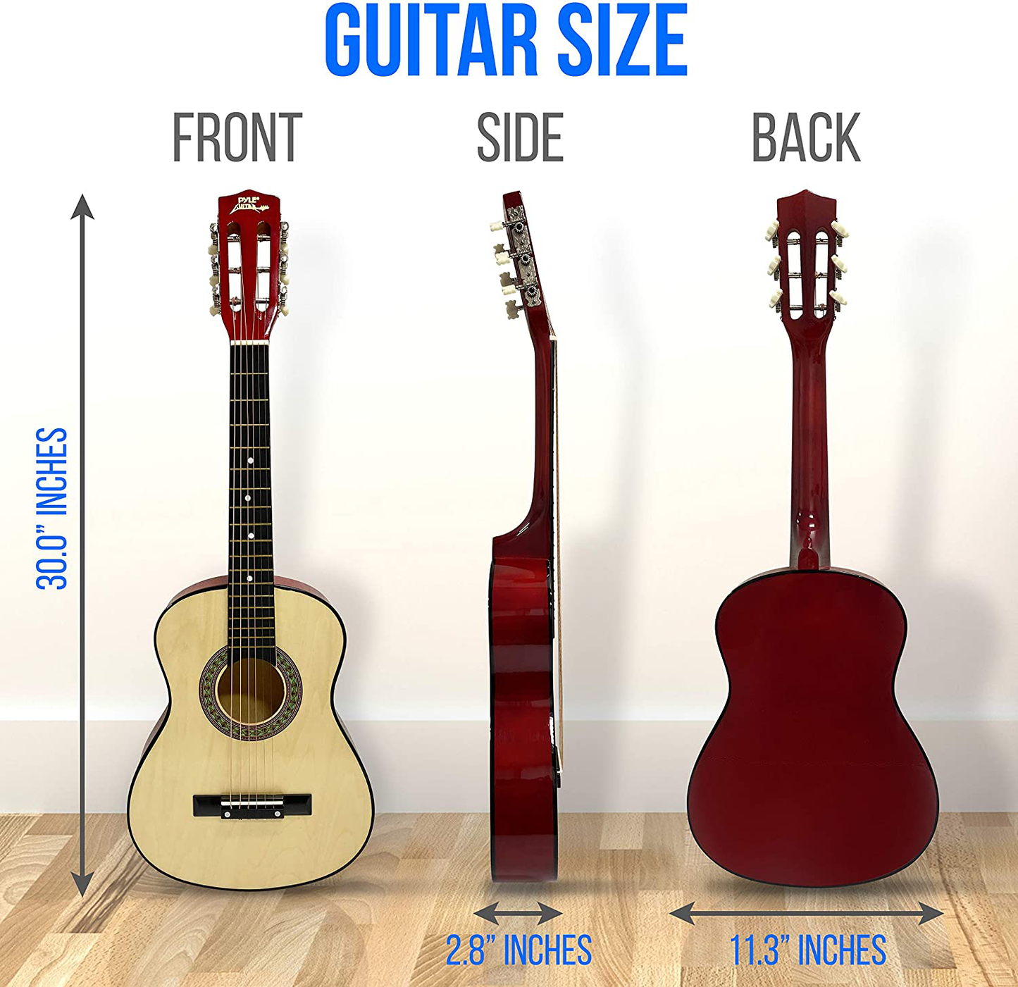 Beginner 30” Classical Acoustic Guitar - 6 String Linden Wood Traditional Style Guitar W/ Wood Fretboard, Case Bag, Nylon Strap, Tuner, 3 Picks - Great for Beginner, Children Use - Pyle PGAKT30