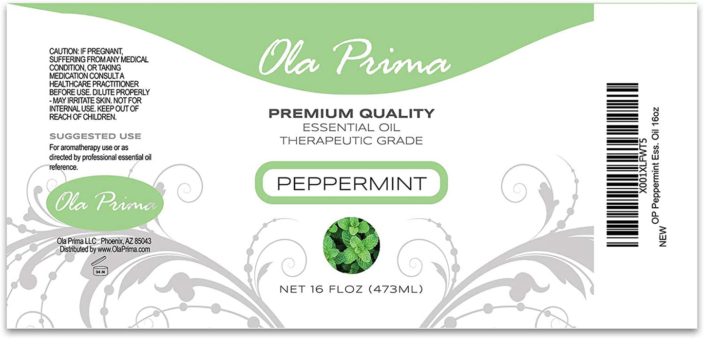 Ola Prima 16Oz - Premium Quality Peppermint Essential Oil (16 Ounce Bottle) Therapeutic Grade Peppermint Oil