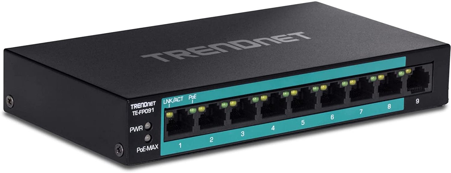 Trendnet 8-Port Unmanaged 10/100 Mbps Greennet Ethernet Desktop Switch, TE100-S8, 8 X 10/100 Mbps Ethernet Ports, 1.6 Gbps Switching Capacity, Plastic Housing, Network Ethernet Switch, Plug & Play Black