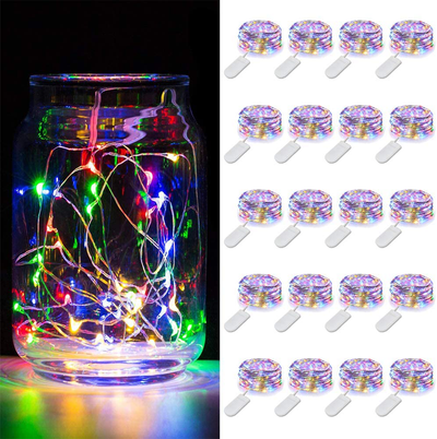 MUMUXI 20 Pack Fairy Lights Battery Operated, 3.3ft 20 LED Mini Waterproof Fairy String Lights Silver Wire Firefly Starry Lights for DIY Wedding Party Mason Jars Crafts Christmas Decoration,Cool White