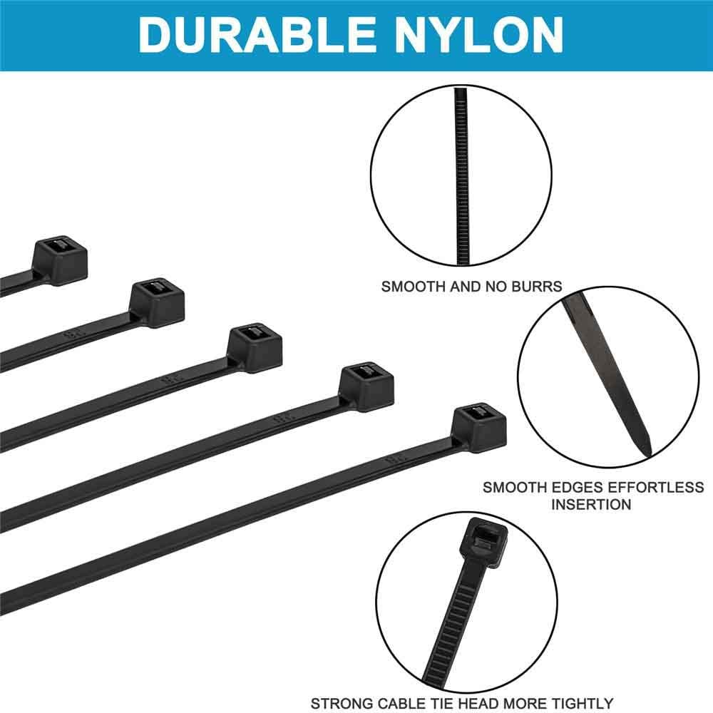 HMROPE 100Pcs Cable Zip Ties Heavy Duty 8 Inch, Premium Plastic Wire Ties with 50 Pounds Tensile Strength, Self-Locking Black Nylon Tie Wraps for Indoor and Outdoor