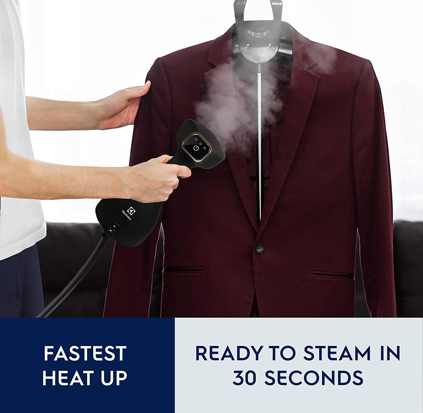 Electrolux Portable Handheld Garment & Fabric Steamer, 1500 Watt, Quick Heat Ceramic Plate Steam Nozzle, 2-in-1 Fabric Wrinkle Remover and Clothes Iron, with Cloth Brush and Lint Brush