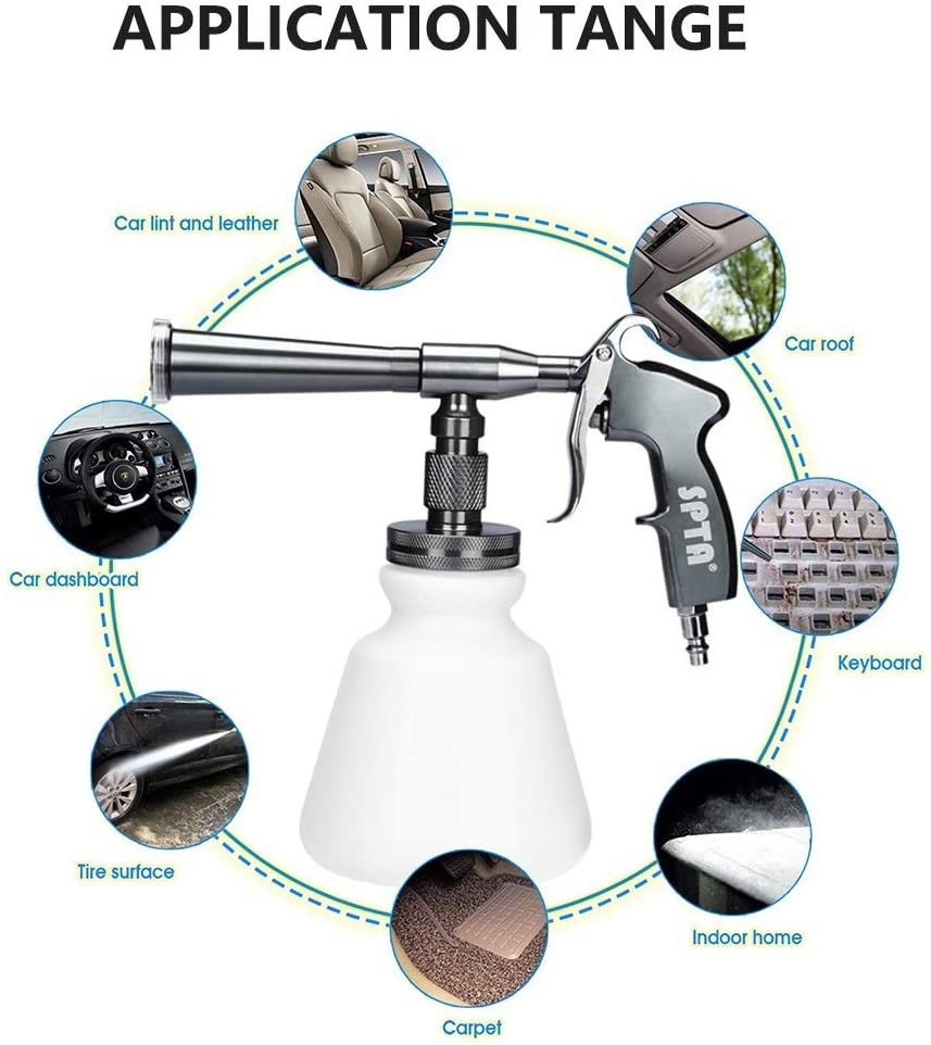 SPTA High Pressure Car Cleaning Gun, Cleaning Gun, Car Interior Washing Kit, Detailing Wash Gun with Metal Spinner for Seat Carpet Roof Dashboard, Essential Car Detailing Kit, 1L Bottle