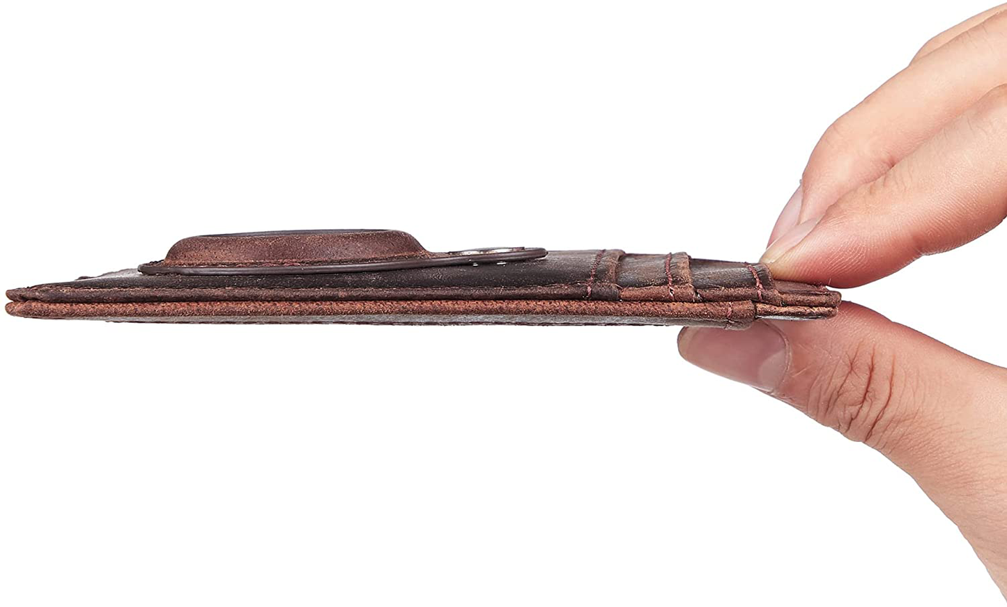 Hawanik Genuine Leather Slim Minimalist Front Pocket Wallet with Built-In Holder for Airtag