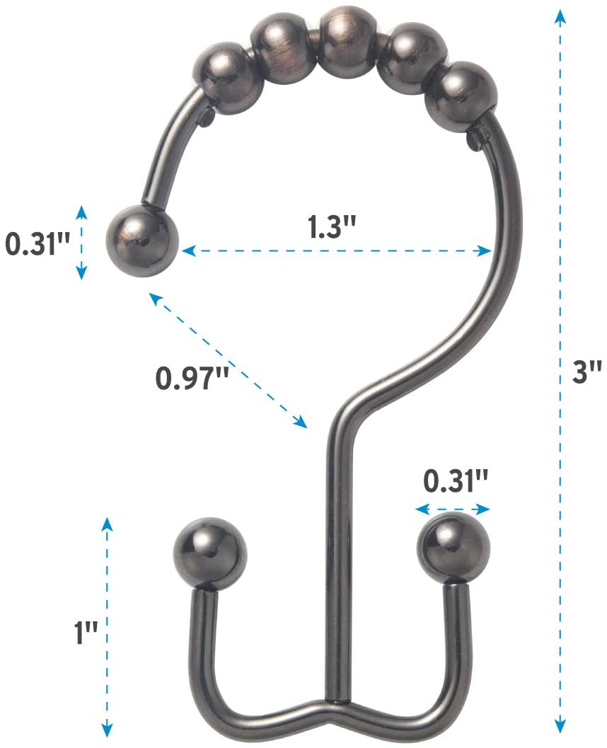 Titanker Shower Curtain Hooks Rings, Rust-Resistant Metal Double Glide Shower Hooks for Bathroom Shower Rods Curtains, Set of 12 Hooks