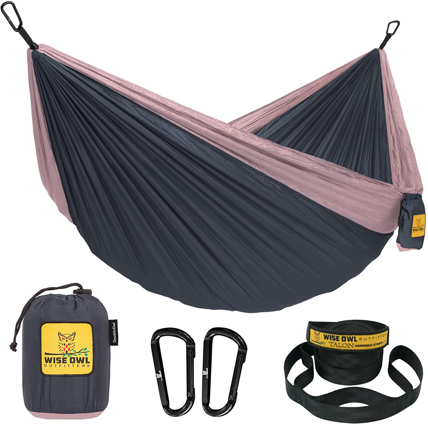 Wise Owl Outfitters Camping Hammocks - Portable Hammock Single or Double Hammock for Outdoor, Indoor W/ Tree Straps - Backpacking, Travel, and Camping Gear
