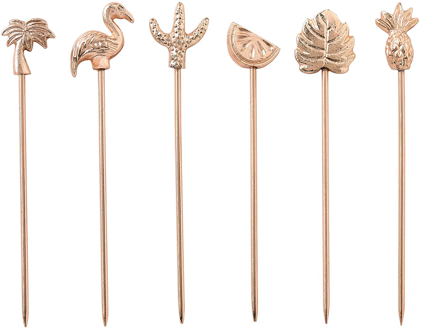 Stainless Steel Cocktail Picks or Martini Sticks, Reusable Toothpicks for Drinks or Bloody Mary Skewers, Garnish Sticks for Appetizers, Olives or Fruits, Set of 6, Rosegold