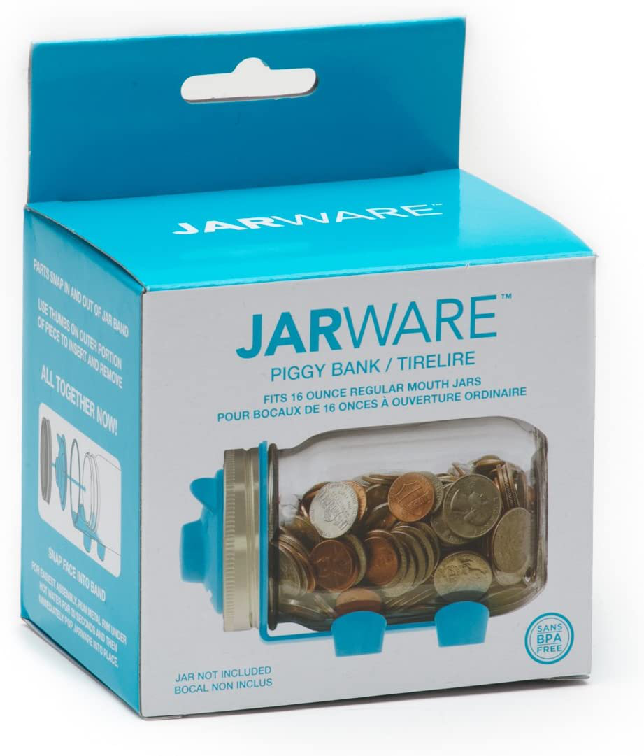 Jarware Piggy Bank Lid for Regular Mouth Mason Jars, Pink