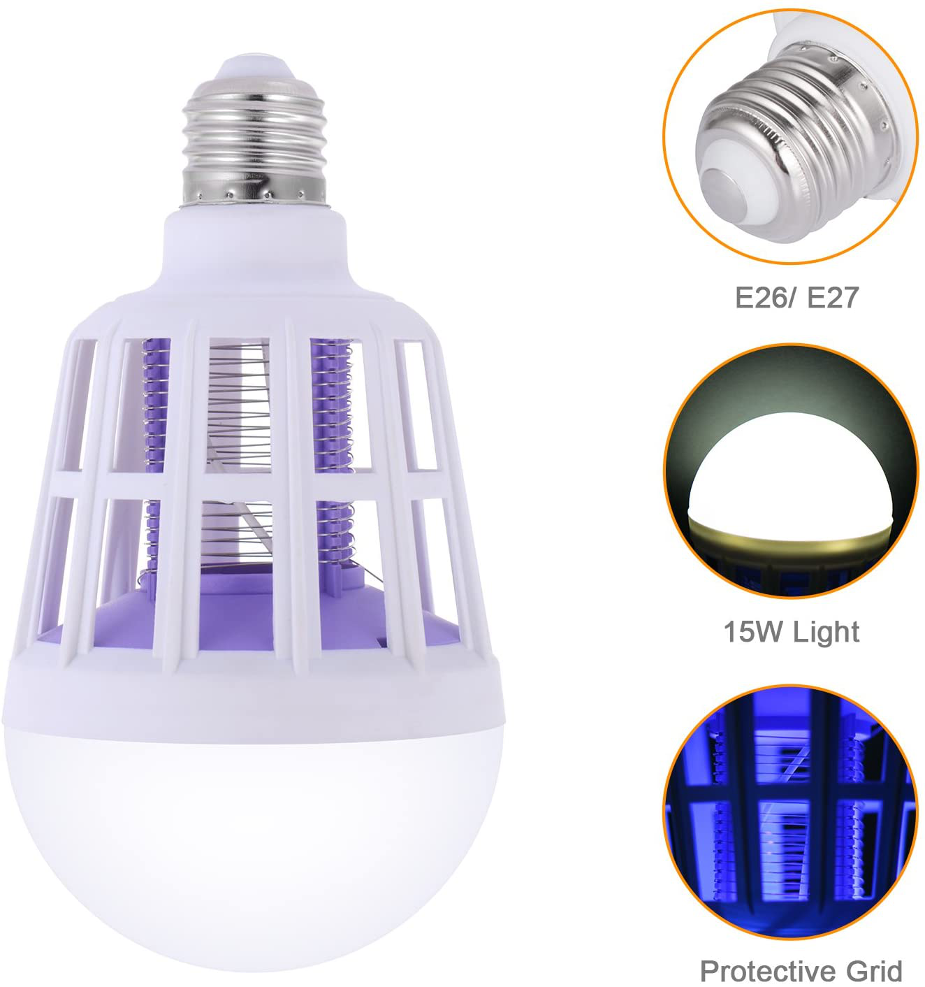 SUNNEST Bug Zapper, 2 in 1 Mosquito Killer Lamp Bug Zappers Light Bulb, Electronic Insect & Fly Killer for Home Kitchen Indoor Outdoor Patio Backyard - 110V E26/E27