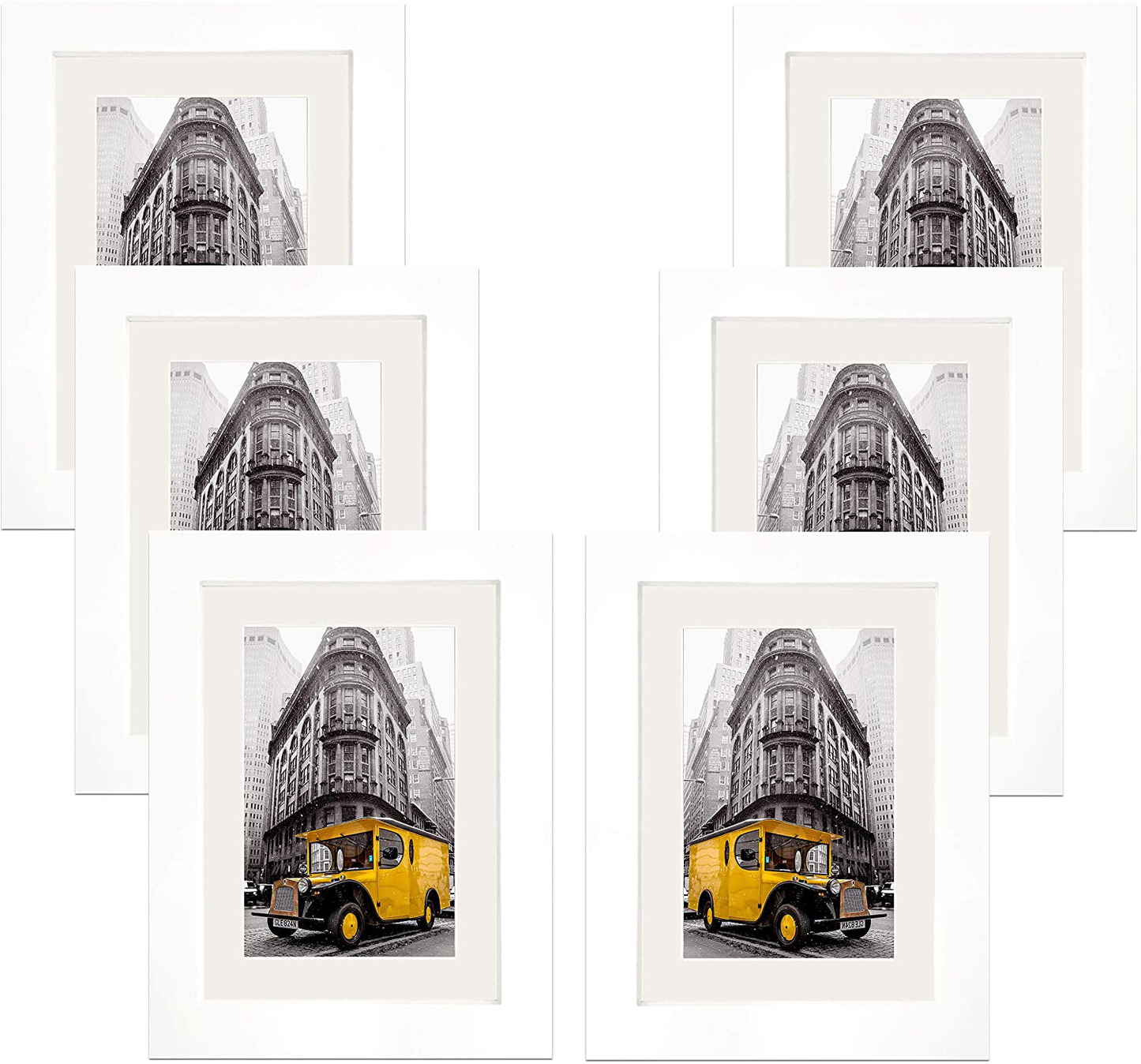 Art Emotion Solid Wood Picture Frame with 2MM Reinforced Glass, Frame for Photo, Hangers for Horizontal or Vertical Display (White, 5x7 with 4x6 Opening, Pack of 6)