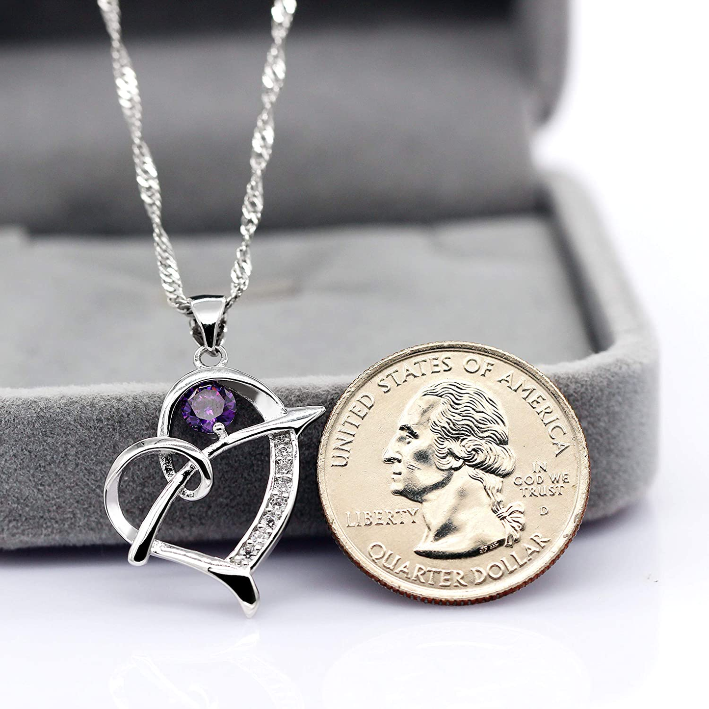Uloveido Silver Color Arrow Heart Pendant Necklace Valentines Jewelry