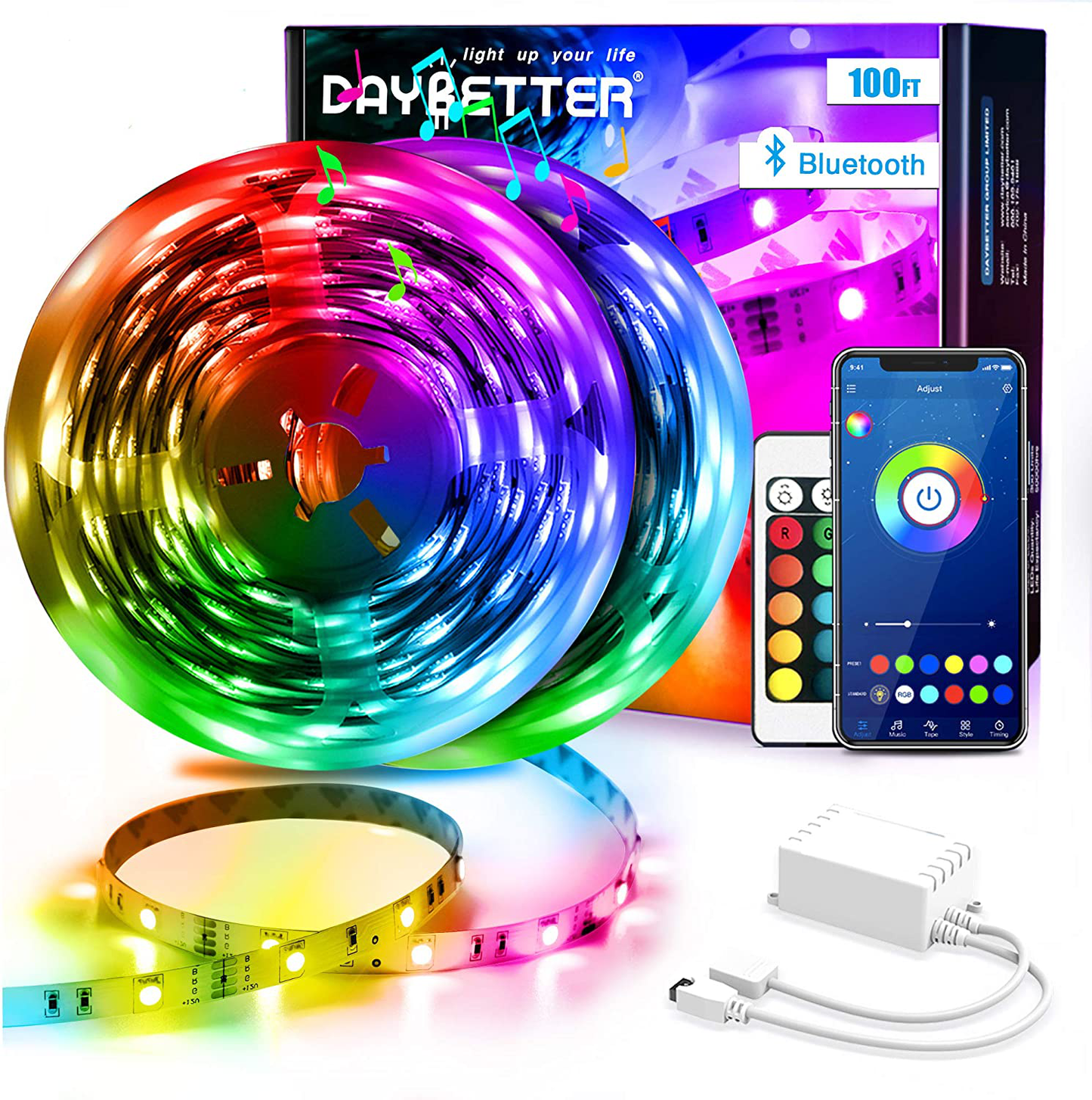 DAYBETTER Led Strip Lights Smart Light Strips with App Control Remote, 5050 RGB Led Lights for Bedroom, Music Sync Color Changing Lights for Room Party