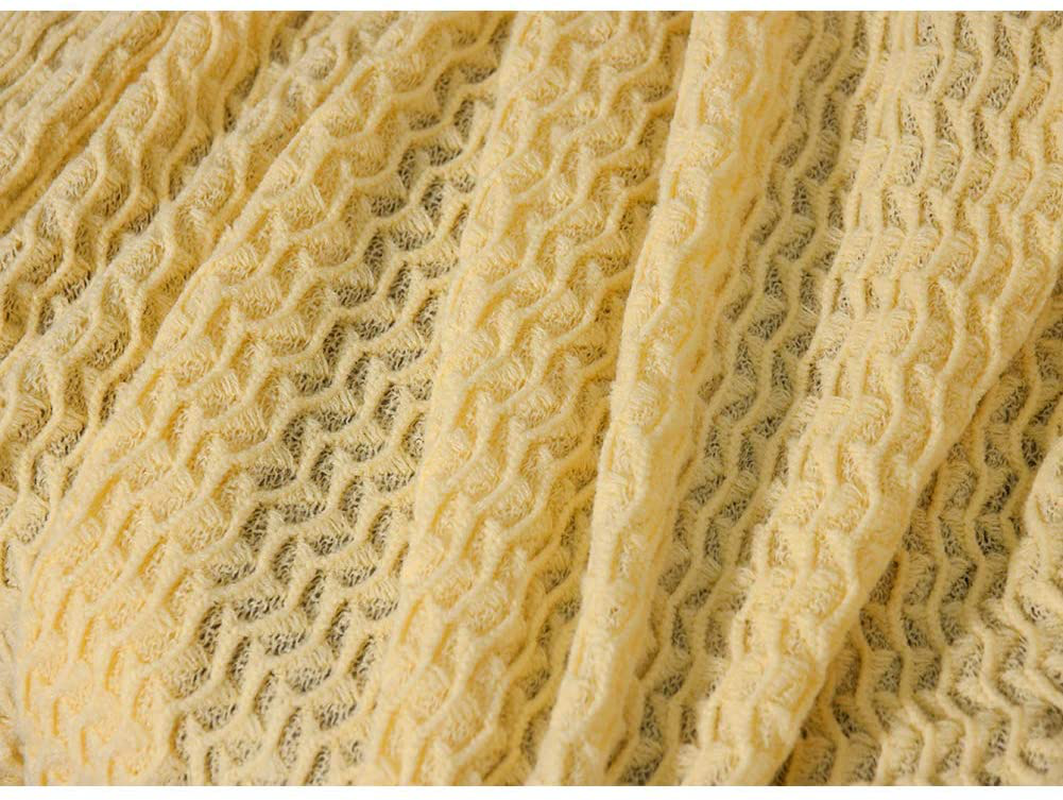 LALIFIT Throw Blanket with Tassel Solid Soft Sofa Couch Cover Decoration Knitted Blankets Gifts for Home Decorate 50" x 60"(Chevron Yellow)