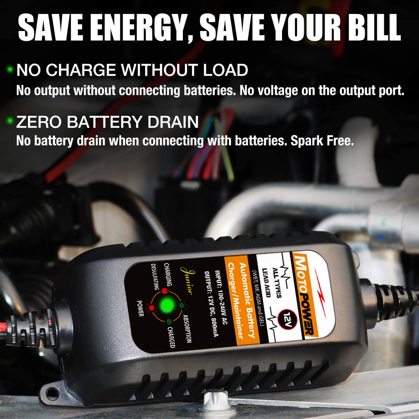 12V 800Ma Automatic Battery Charger, Battery Maintainer, Trickle Charger, and Battery Desulfator