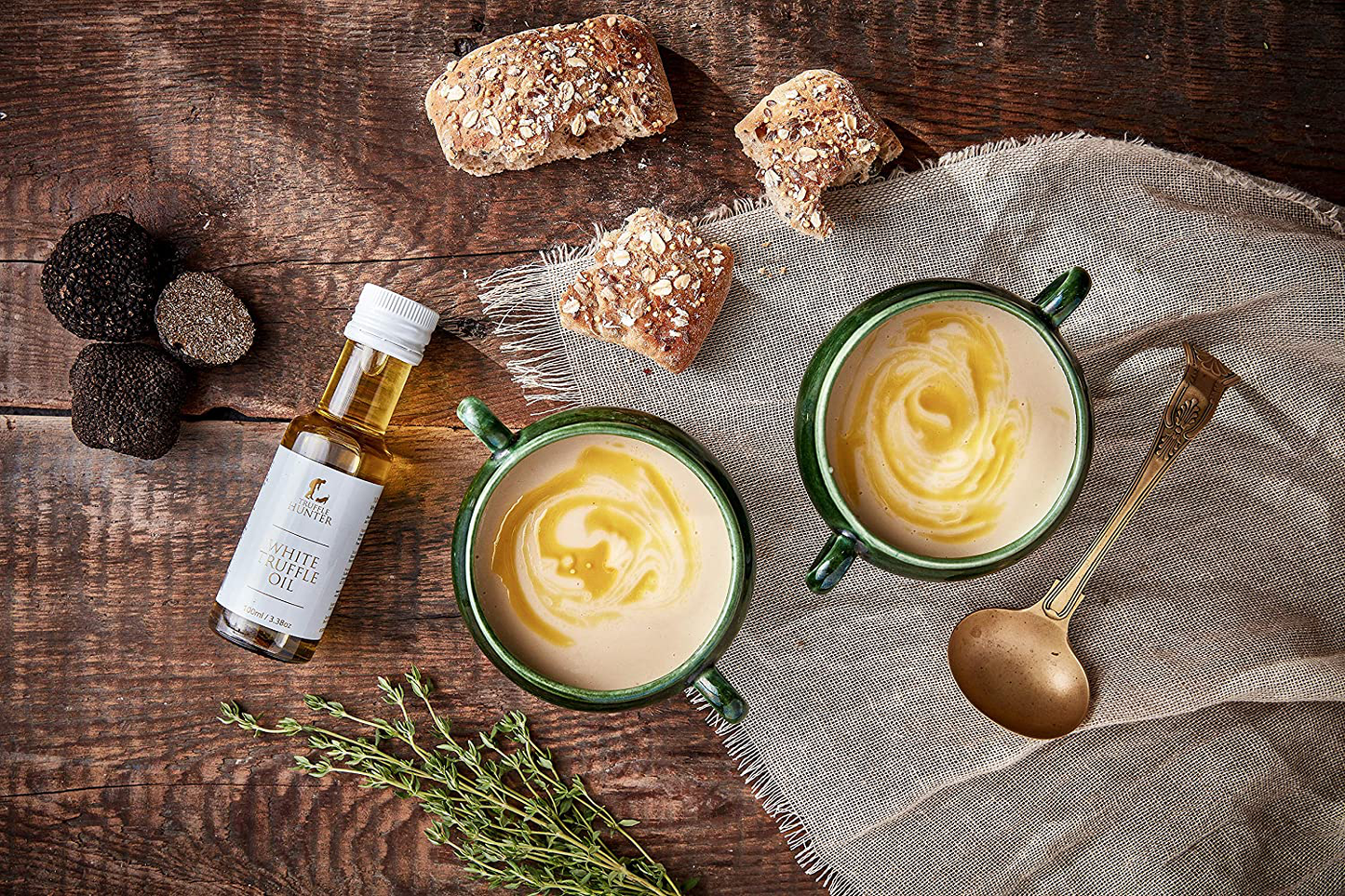 Trufflehunter Truffle Oil Selection Gift Set - White, English & Black Truffle Oil (3 X 3.38 Oz) Real Truffle Pieces Olive Oil Gourmet Food Seasoning Marinade - Vegetarian Vegan Kosher & Gluten Free