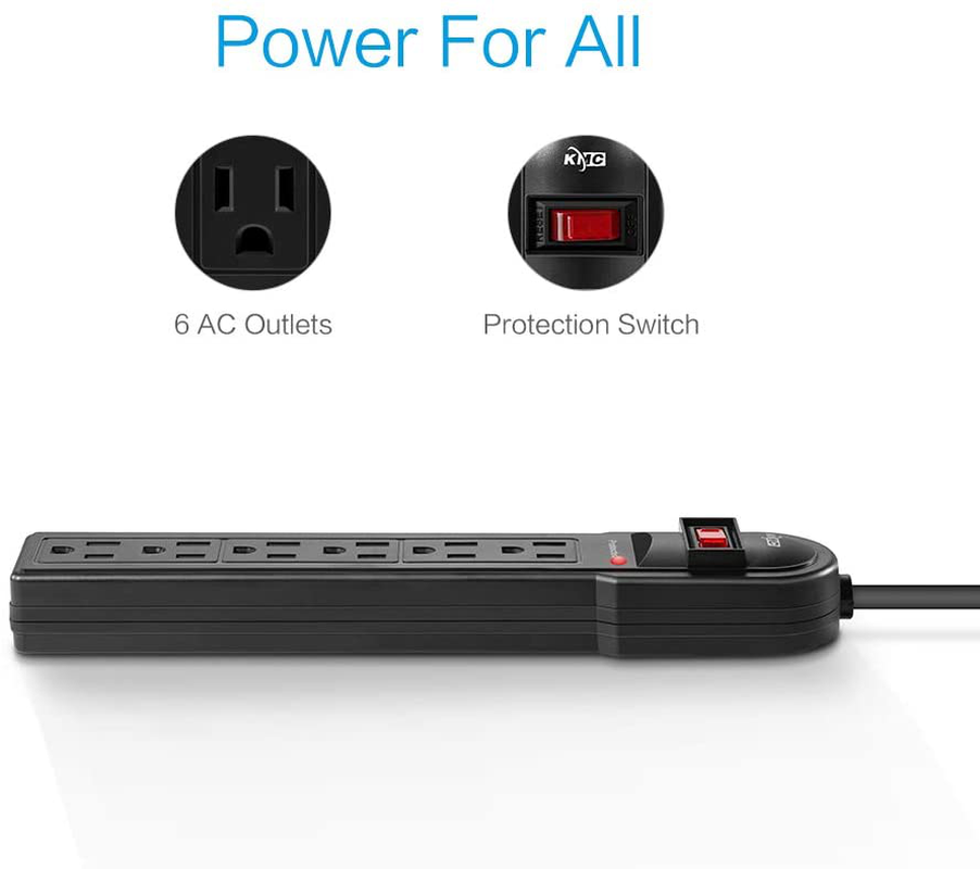KMC 6-Outlet Surge Protector Power Strip 2-Pack, 900 Joule, 4-Foot Cord, Overload Protection