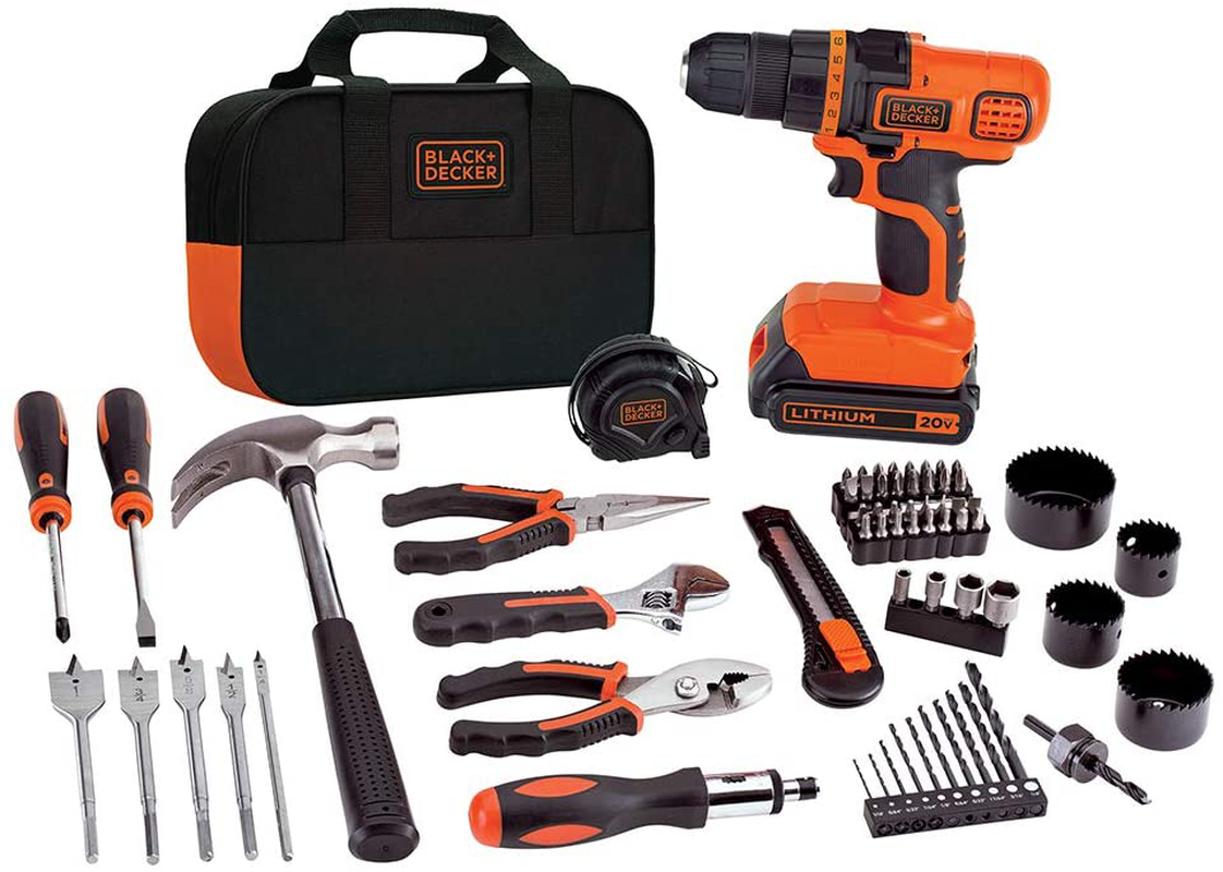 BLACK+DECKER 20V Max Drill & Home Tool Kit, 68 Piece (LDX120PK)