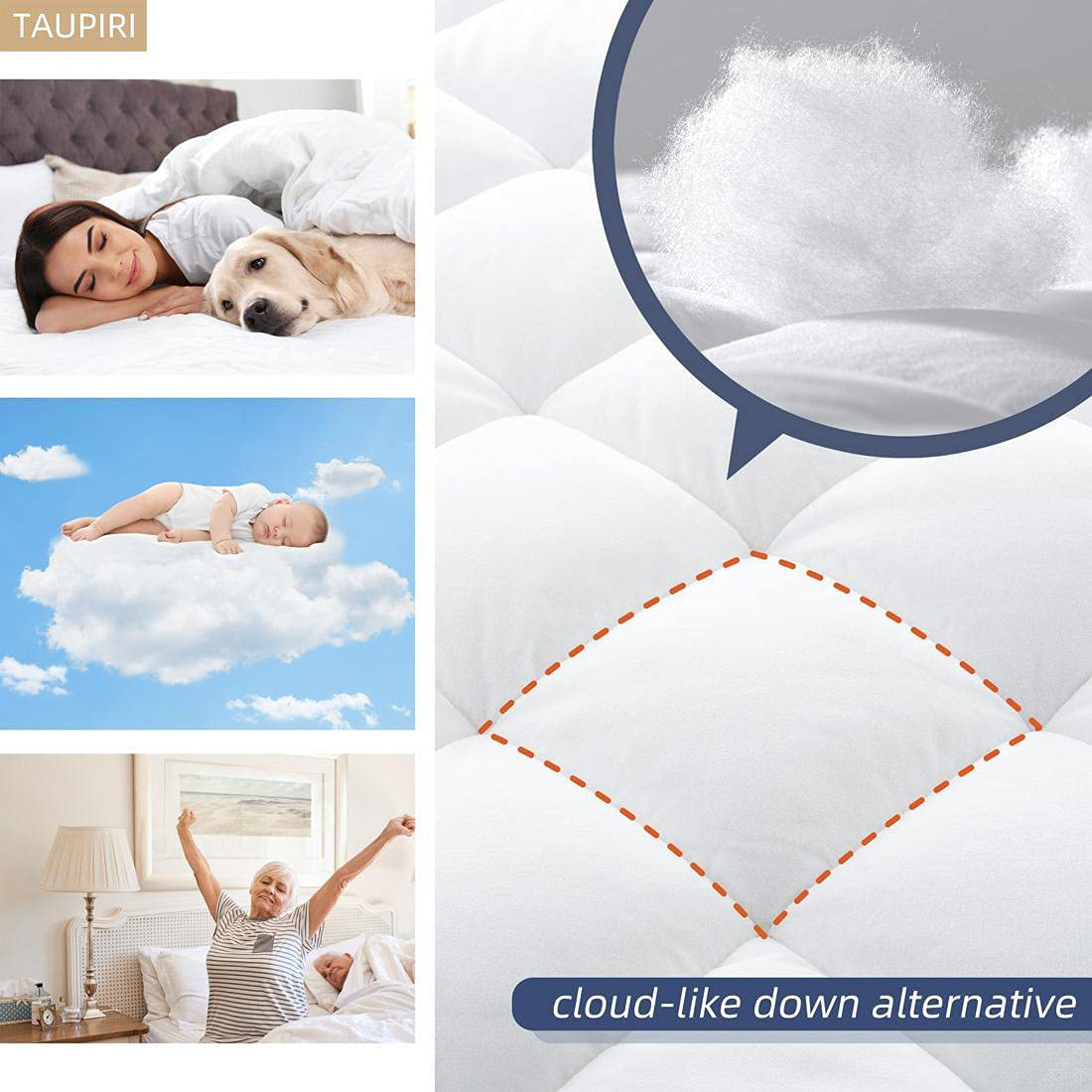 Taupiri Twin XL Quilted Mattress Pad Cover with Deep Pocket (8"-21"), Cooling Soft Pillowtop Mattress Cover, White
