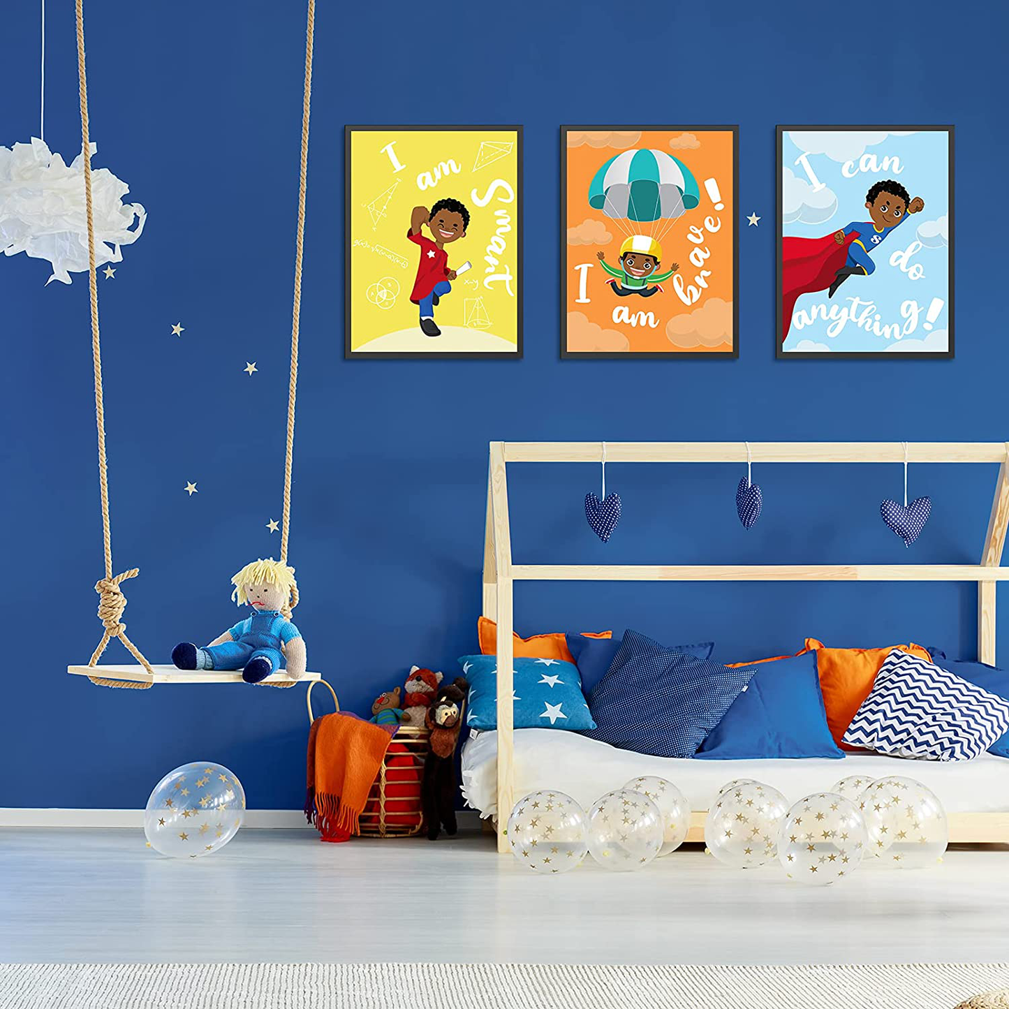 Outus 8 Pieces Children Room Posters Motivational Black Boy Wall Posters Inspirational Wall Prints Kids Room Decor for Kids Children Room Wall Decoration Supplies