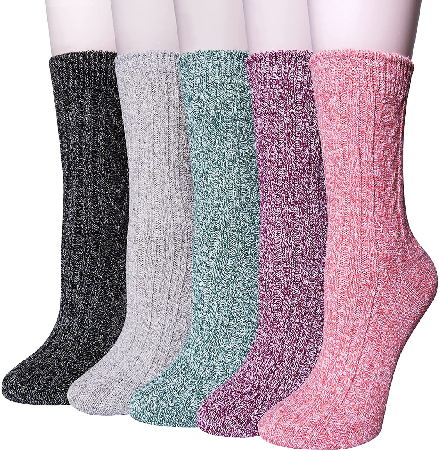 Womens Wool Socks, 5 Pairs Vintage Thick Knit Winter Warm Socks for Women Men Gifts