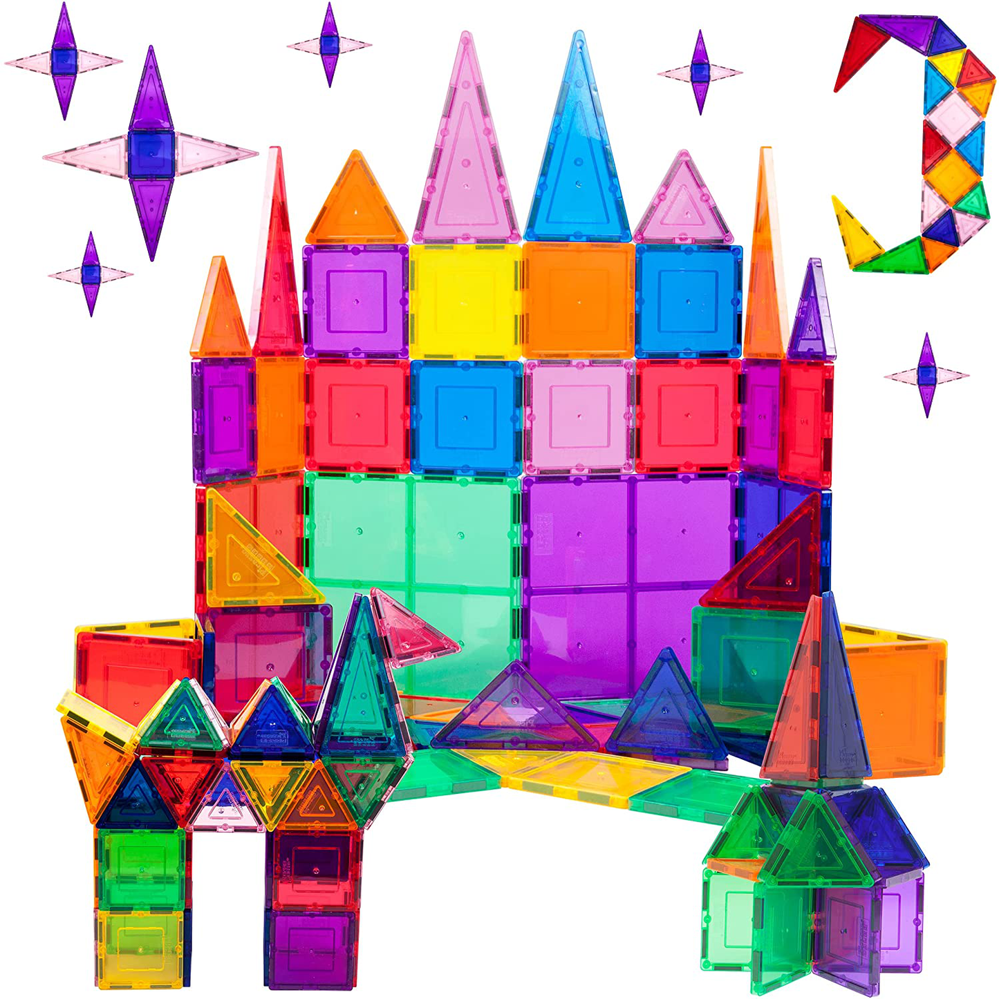 PicassoTiles 60 Piece Set 60pcs Magnet Building Tiles Clear Magnetic 3D Building Blocks Construction Playboards - Creativity beyond Imagination, Inspirational, Recreational, Educational, Conventional