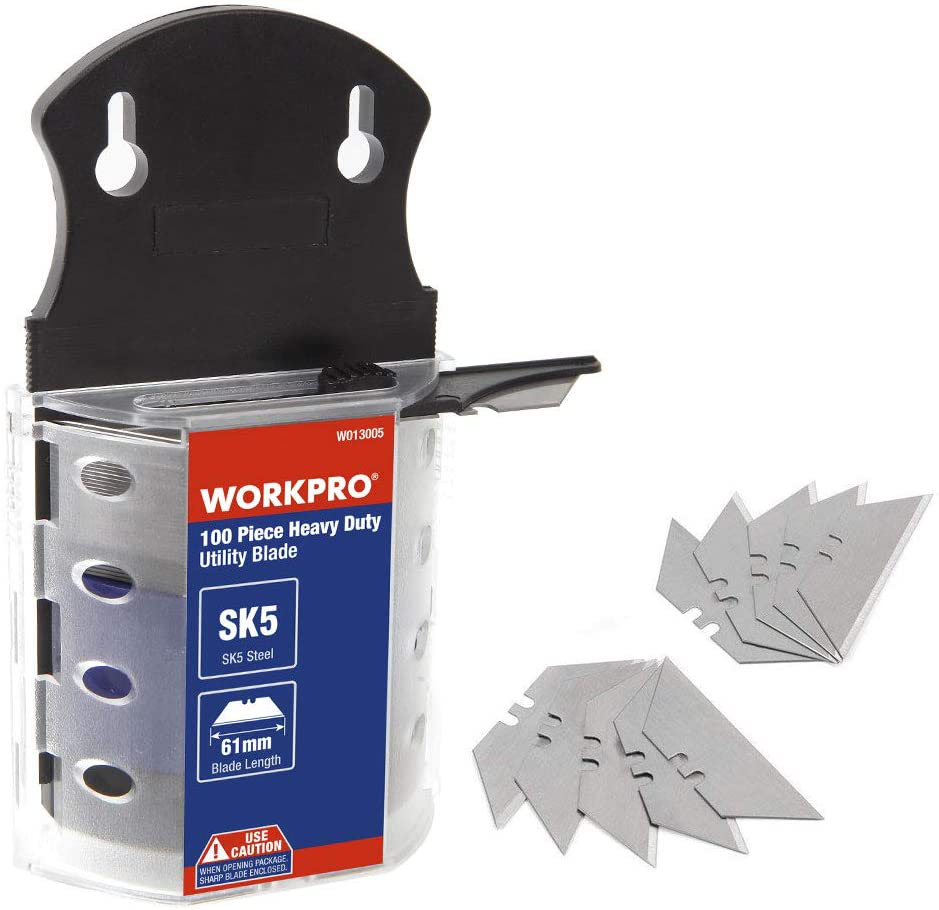 WORKPRO Utility Knife Blades, SK5 Steel, 100-pack with Dispenser