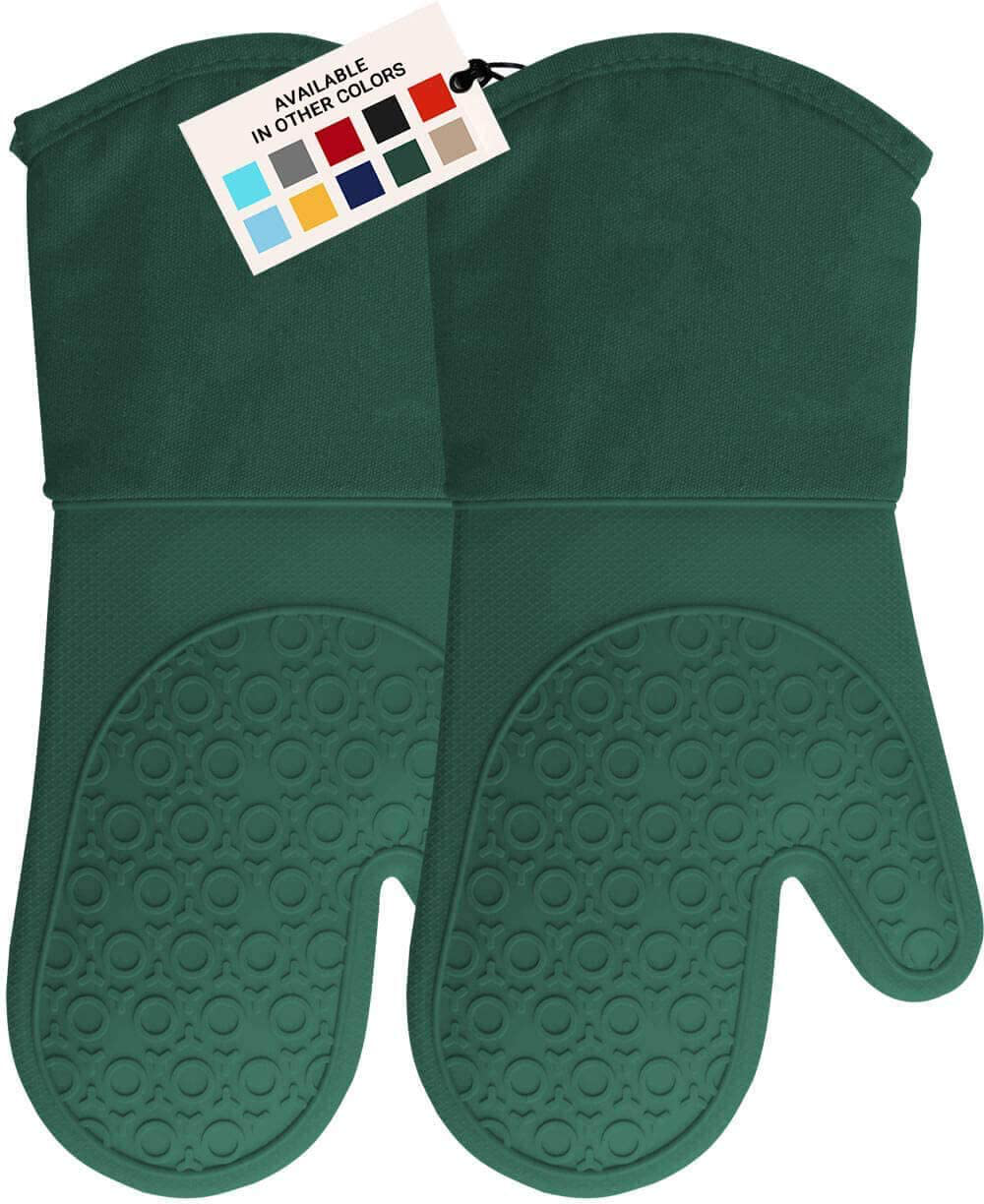 HOMWE Extra Long Professional Silicone Oven Mitt, Oven Mitts with Quilted Liner, Heat Resistant Pot Holders, Flexible Oven Gloves