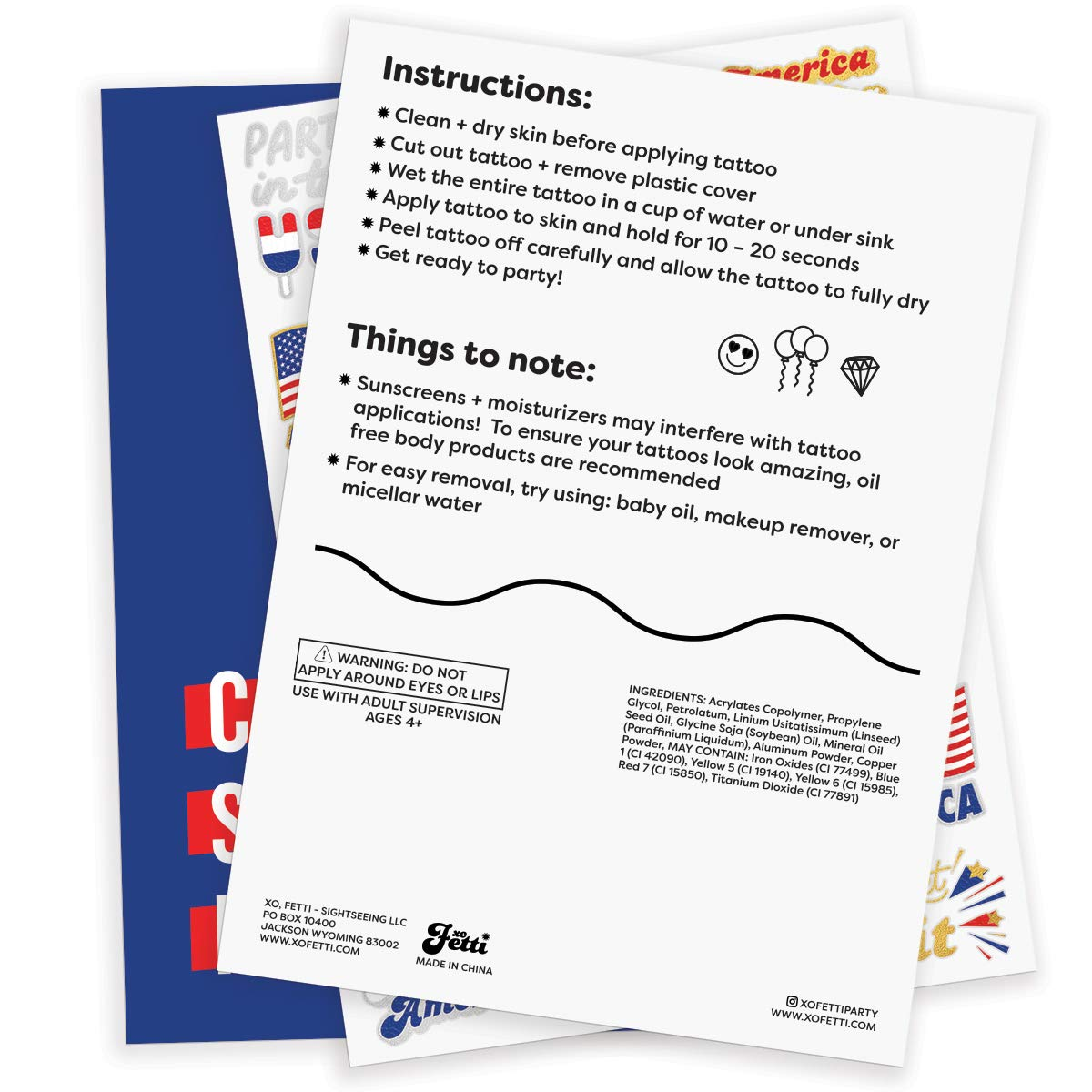 Xo, Fetti Fourth of July Party Supplies Temporary Tattoos - 34 Glitter Styles | American Flag, 4Th of July