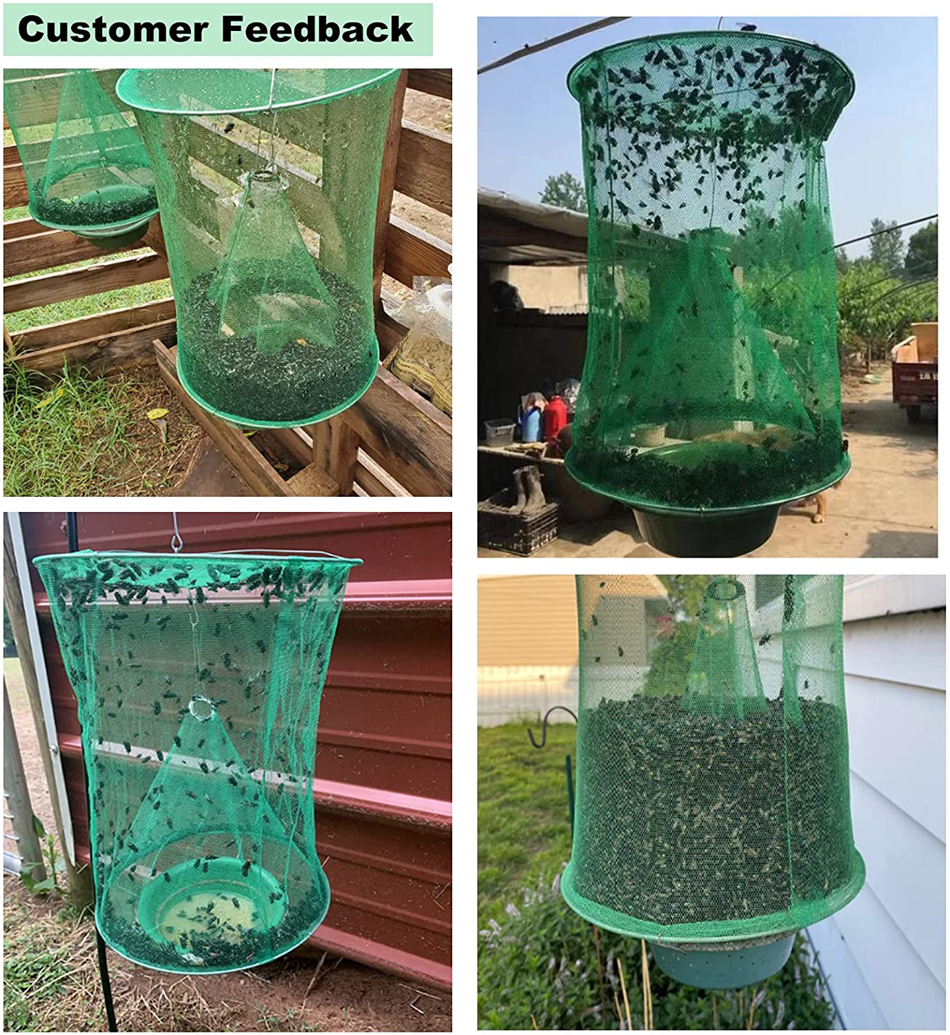 Ranch Fly Trap - Reusable Fruit Fly Trap with Bait Tray, Upgraded Flay Catcher Cage Effective Flay Bag for Indoor Outdoor Hanging Family Farms,Horse Stable,Garden,Orchard,Park,Restaurants(4 Pack