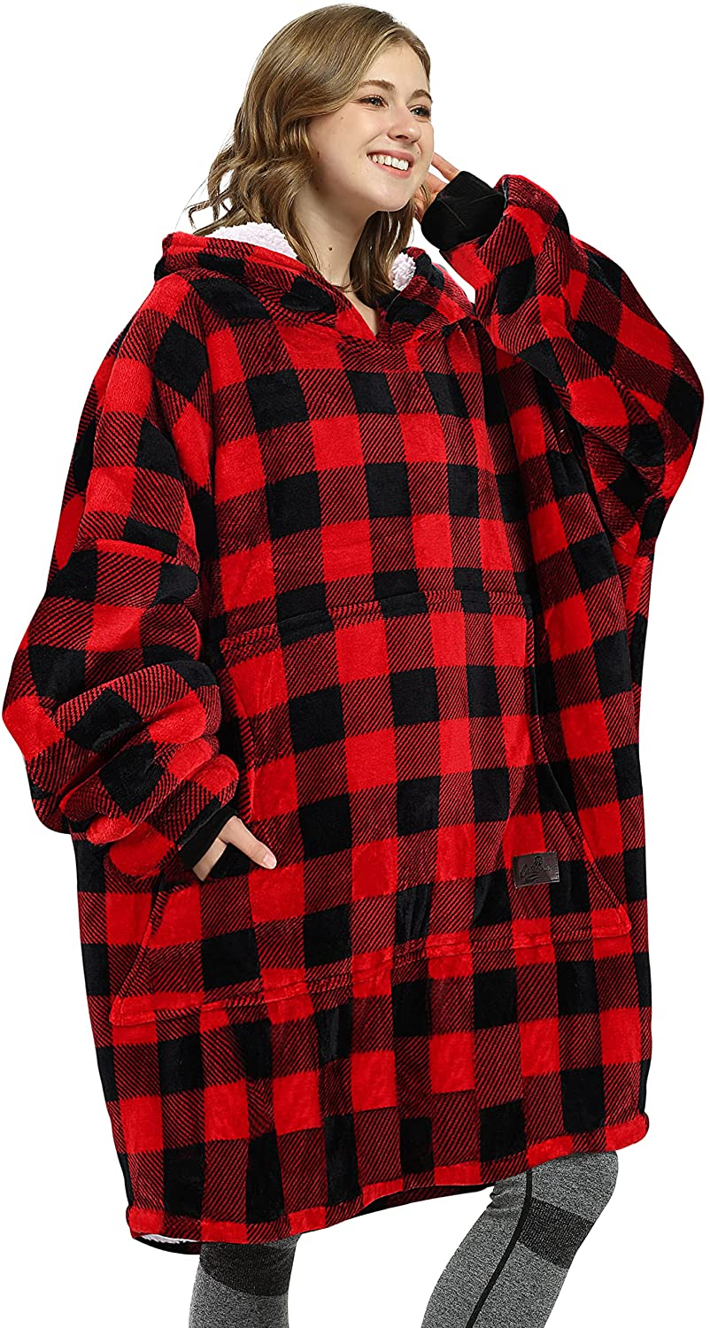 Oversized Wearable Blanket Hoodie Sweatshirt, Comfortable Sherpa Lounging Pullover for Adults