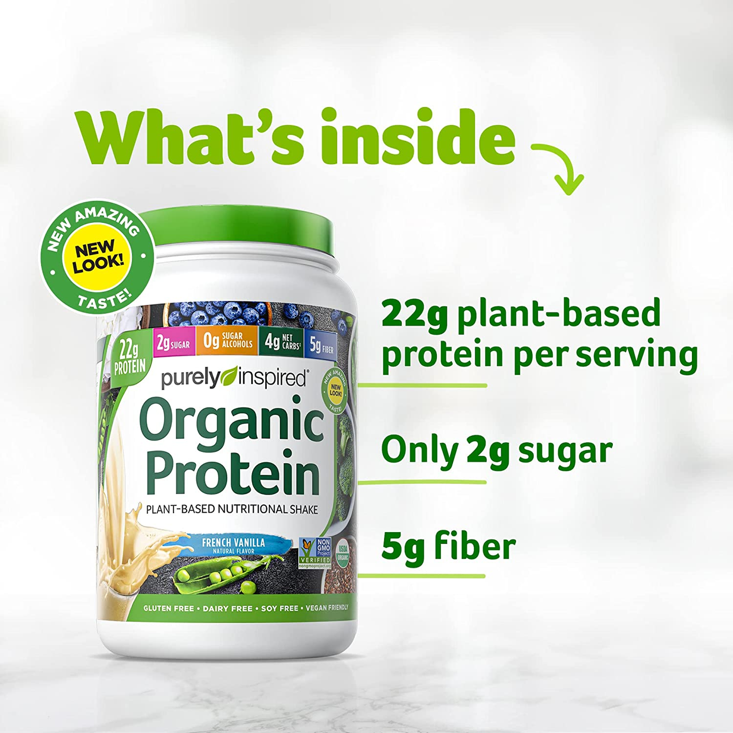 Plant Based Protein Powder | Purely Inspired Organic Protein Powder | Vegan Protein Powder for Women & Men | 22G of Plant Protein | Pea Protein Powder | Vanilla Protein Powder, 1.5 Lb (17 Servings)