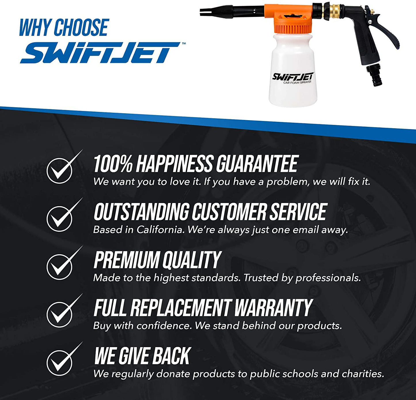 SwiftJet Car Wash Foam Gun Sprayer with Microfiber Wash Mit - Adjustable Water Pressure & Soap Ratio Dial - Foam Cannon Attaches to Any Garden Hose (Foam Sprayer with Wash Mit)