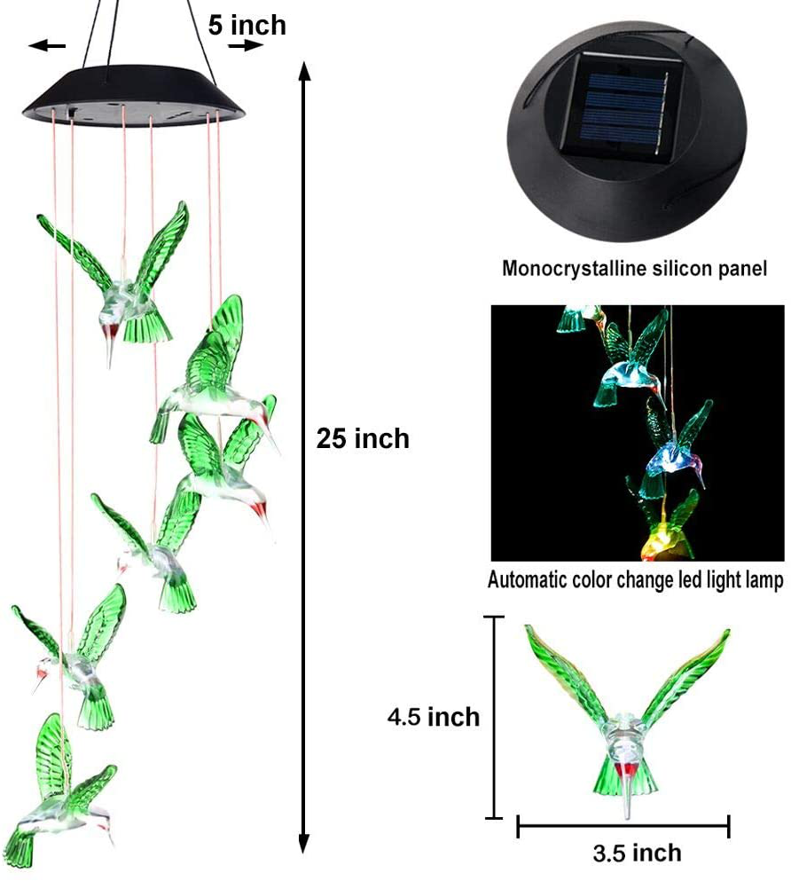 JOBOSI Wind Chimes, Hummingbird Wind Chimes Outdoor,Solar Wind Chimes, Gifts for Mom, Birthday Gifts for Women.