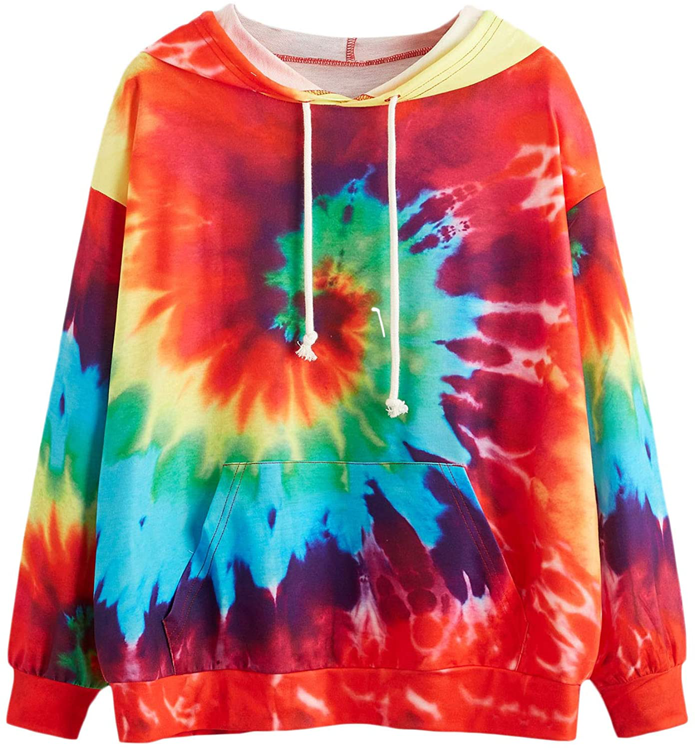 SweatyRocks Women's Long Sleeve Hoodie Sweatshirt Colorblock Tie Dye Print Tops