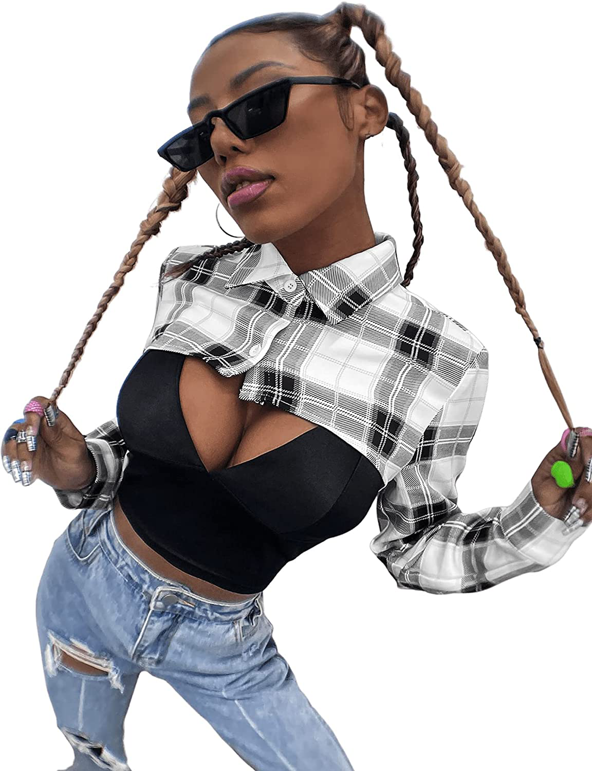 SweatyRocks Women's Casual Solid Cut Out Front Long Sleeve Pullover Crop Top Sweatshirt