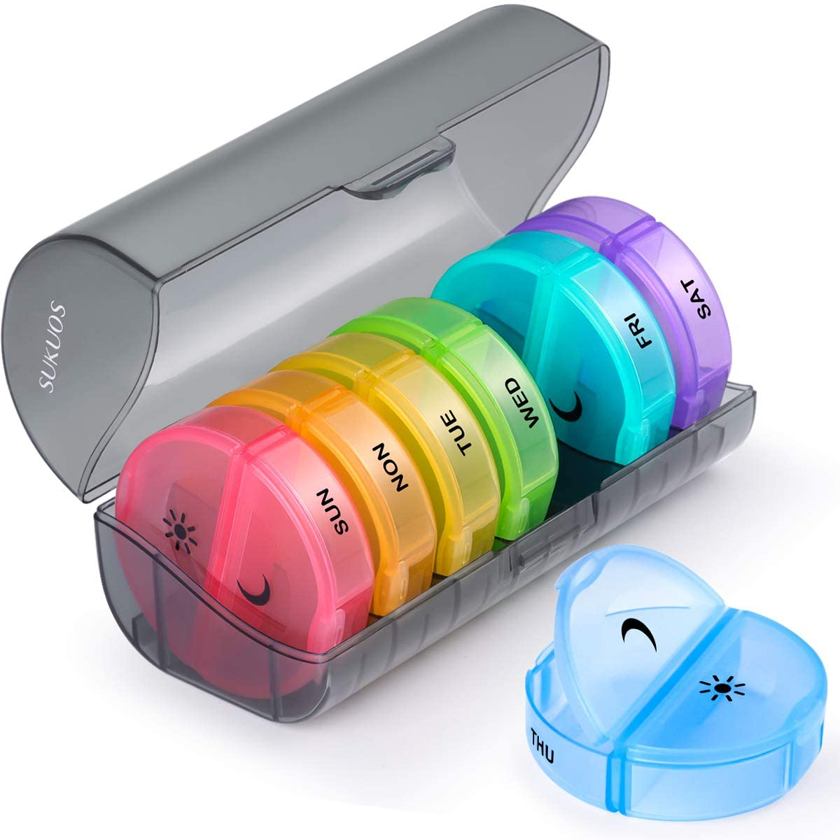 Weekly Pill Organizer 7 Day 2 Times a Day, Sukuos Large Daily Pill Cases for Pills/Vitamin/Fish Oil/Supplements (Clear)
