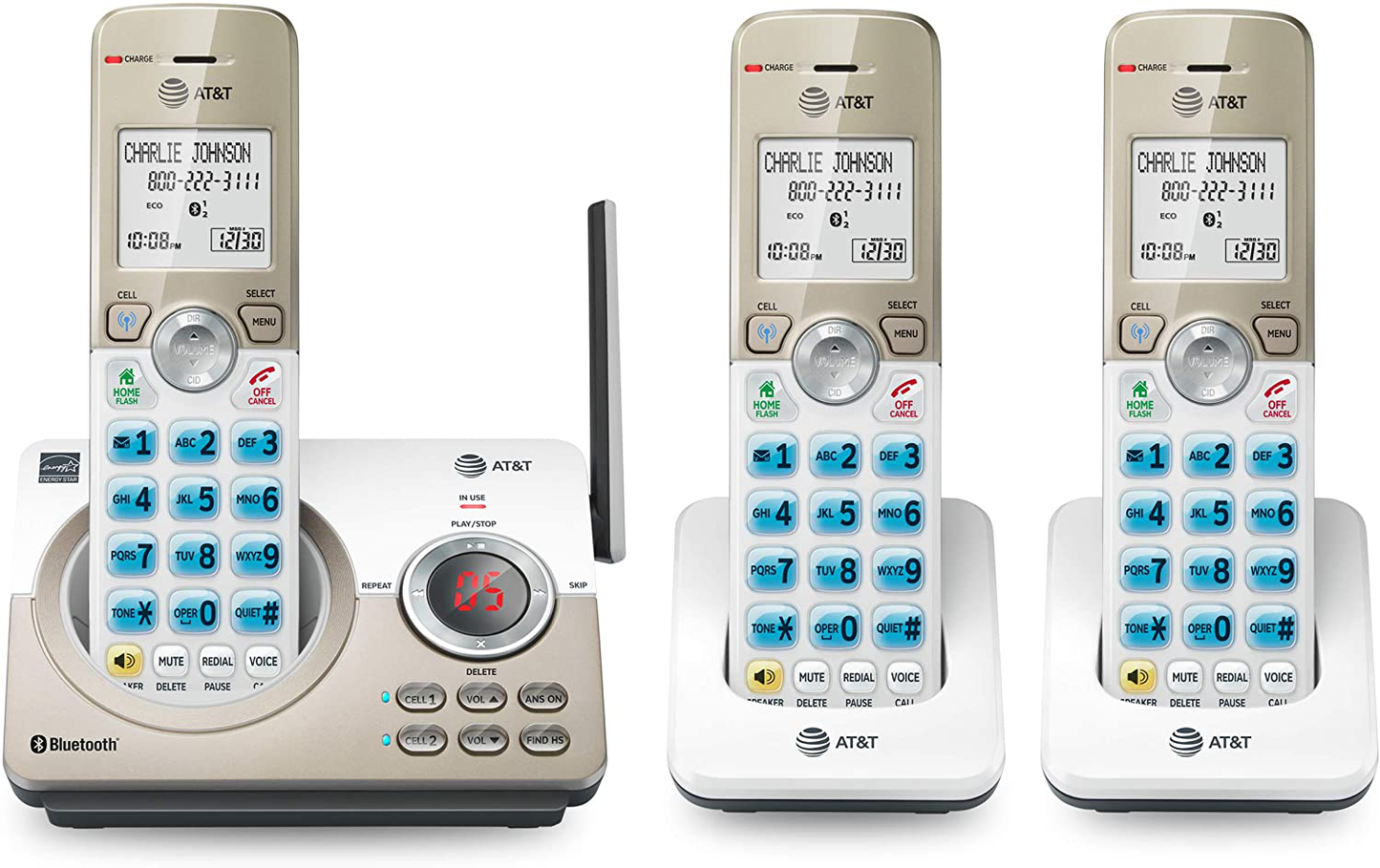 AT&T DL72219 DECT 6.0 Cordless Phone for Home with Connect to Cell, Call Blocking, 1.8" Backlit Screen, Big Buttons, intercom, and Unsurpassed Range Set