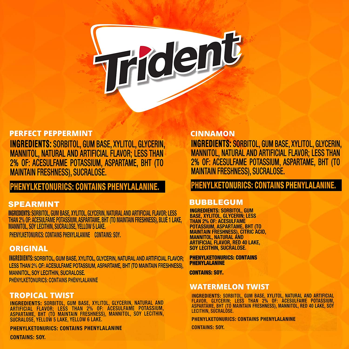 Trident Sugar Free Gum Variety Pack, 21 Packs of 14 Pieces (294 Total Pieces)