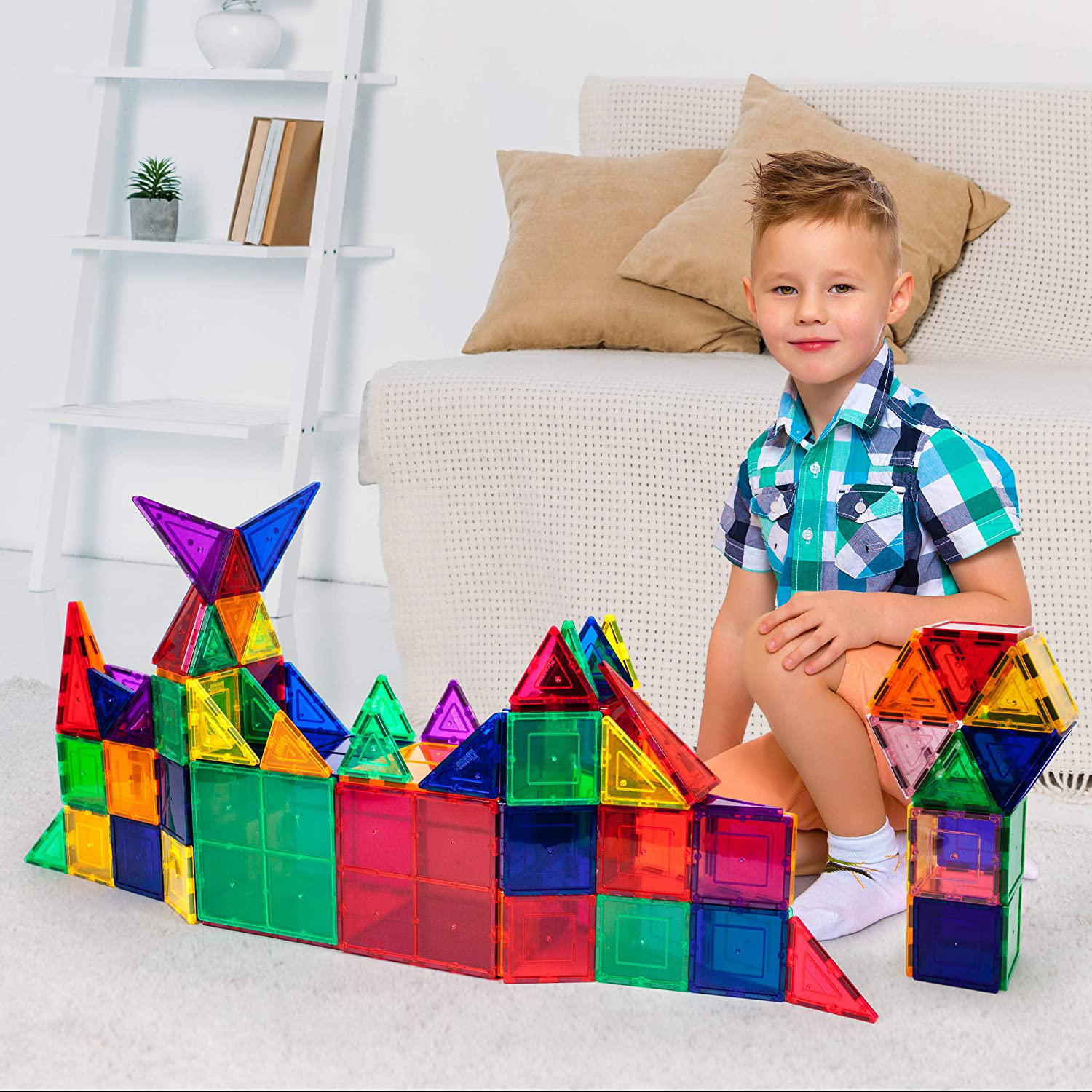 PicassoTiles 100 Piece Set 100pcs Magnet Building Tiles Clear Magnetic 3D Building Blocks Construction Playboards, Creativity beyond Imagination, Inspirational, Recreational, Educational Conventional
