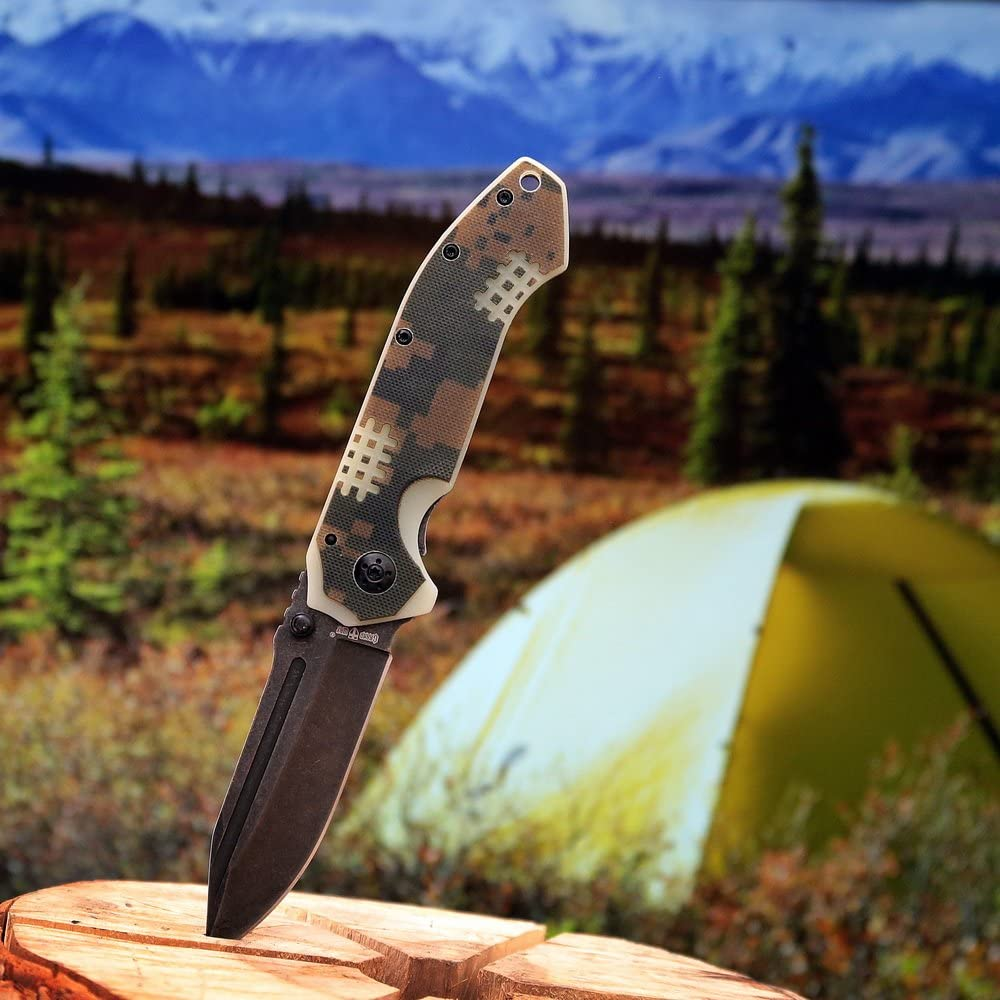 Pocket Knife - Folding Tactical Knofe - Military USMC Folder Knives - Stainless Steel Sharp Blade - Jack Knife Best Gear for Camping Hiking EDC - Birthday Christmas Gifts for Men 01289