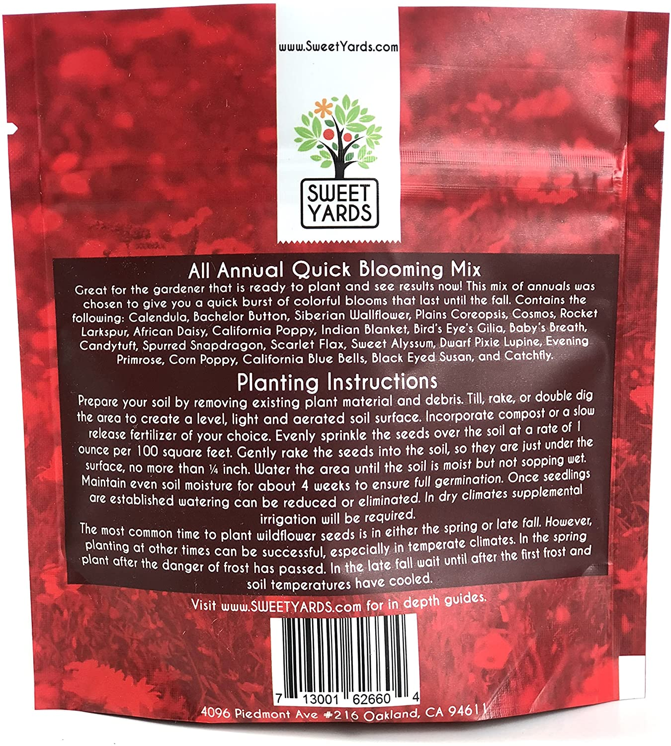 Wildflower Seeds Annual Quick Blooming Mix - Large 1 Ounce Packet over 7,500 Open Pollinated Seeds