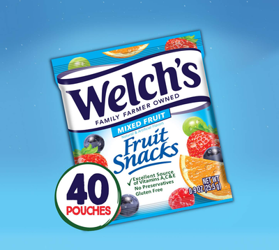 Welch's Fruit Snacks, Mixed Fruit, Gluten Free, Bulk Pack, 0.9 oz Individual Single Serve Bags (Pack of 40)