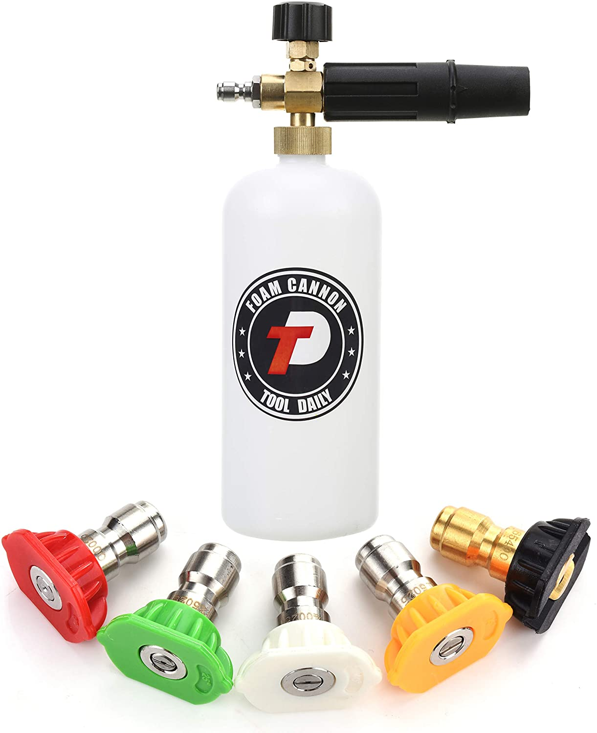 Foam Cannon with 1/4 Inch Quick Connector, 1 Liter, 5 Pressure Washer Nozzle Tips