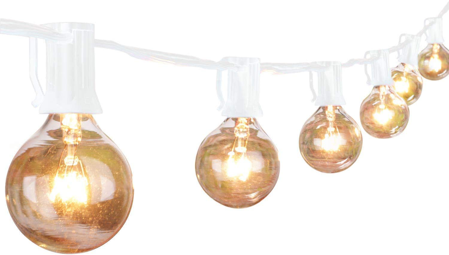 Outdoor String Lights G40 Globe Patio Lights with 27 Edison Glass Bulbs(2 Spare), Waterproof Connectable Hanging Light for Backyard Porch Balcony Party Decor, E12 Socket Base