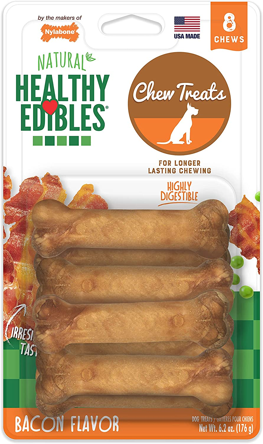 Nylabone Healthy Edibles All-Natural Long Lasting Bacon Flavor Chew Treats 3 Count Bacon Small/Regular