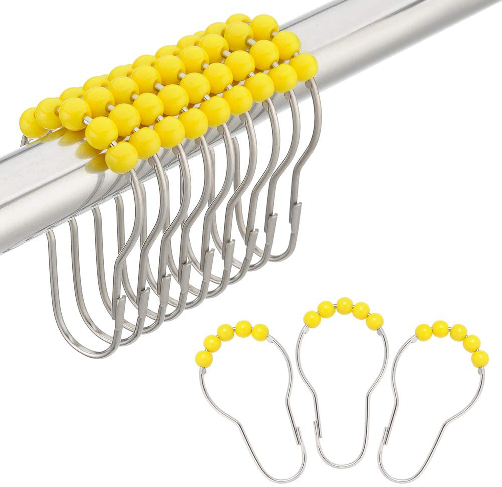 Amazer Shower Curtain Hooks Rings, Stainless Steel Shower Curtain Rings and Hooks for Bathroom Shower Rods Curtains-Set of 12