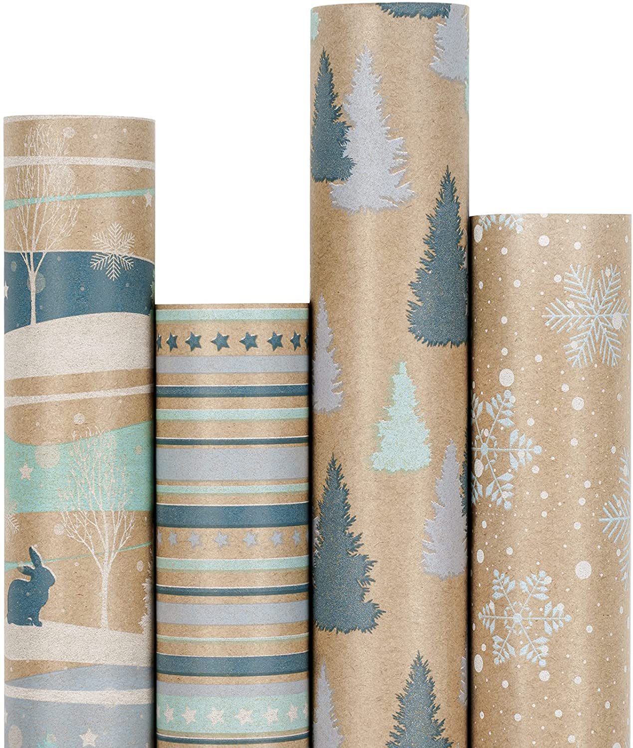 RUSPEPA Christmas Wrapping Paper, Kraft Paper - 4 Rolls - 30 Inches X 10 Feet per Roll